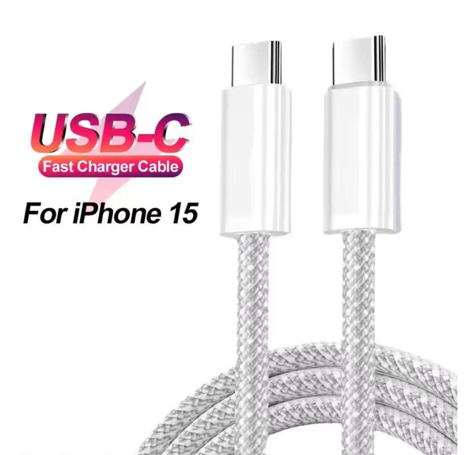 USB-C Fast Charging Cable for iPhone 15 – Braided Nylon Type-C Cable